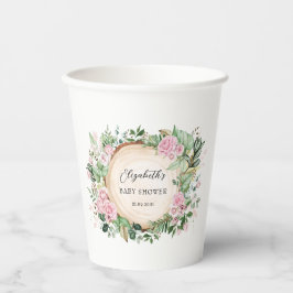 ピンク素朴のバラの緑のベビーガールシャワーが好き 紙コップ