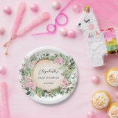 ピンク素朴のバラ緑のベビーシャワーデコル ペーパープレート (パーティー)