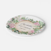 ピンク素朴のバラ緑のベビーシャワーデコル ペーパープレート (アングル)