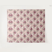 ピンク素朴のバラ金ゴールドグリーンボヘミアンフローラ タペストリー (正面(横))