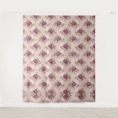 ピンク素朴のバラ金ゴールドグリーンボヘミアンフローラ タペストリー (正面)