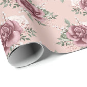 ピンク素朴のバラ金ゴールドグリーンボヘミアンフローラ ラッピングペーパー (ロールコーナー)