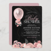 ピンク素朴のバルーン&ピンクのフローラベビーシャワー 招待状 (正面/裏面)