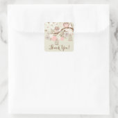 ピンク素朴のフクロウとバードケージありがとうステッカー スクエアシール (バッグ)