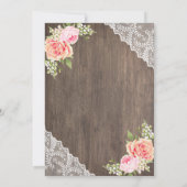 ピンク素朴のフラワーズメイソンジャールレースブライダルシャワー 招待状 (裏面)