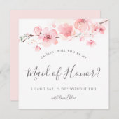 ピンク素朴のフローラがメイド・オブ・オーナー(花嫁付き添い人) 招待状 (正面/裏面)