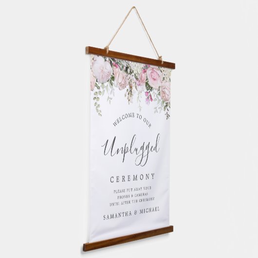 ピンク素朴のフローラが詰め結婚ていない式のサイン 吊り下げ型タペストリー (傾斜あり)