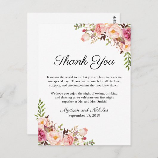 ピンク素朴のフローラの場所の設定サンキューカード ポストカード (正面/裏面)