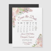 ピンク素朴のフローラカレンダー結婚式の日付を保存 マグネット招待状 (正面/裏面)