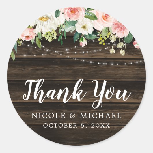 ピンク素朴のフローラストリングラ結婚イトありがとう ラウンドシール (正面)