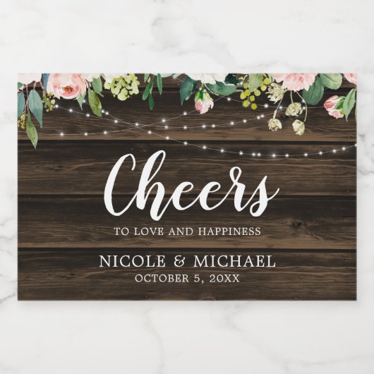 ピンク素朴のフローラストリングラ結婚イトのミニ スパークリングワインラベル (シングルラベル)