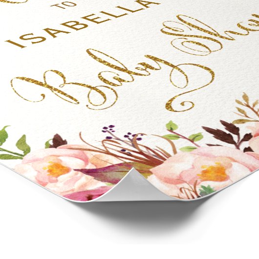 ピンク素朴のフローラバラ赤ちゃんシャワー歓迎サイン ポスター (角)