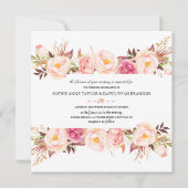 ピンク素朴のフローラフレームネイビーブルー結婚ズ 招待状 (正面)