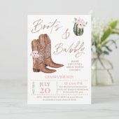 ピンク素朴のフローラブーツと泡立ちブライダルシャワー 招待状 (スタンド正面)