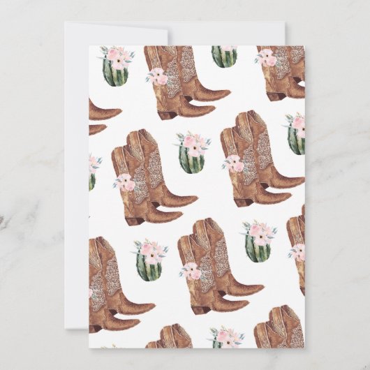 ピンク素朴のフローラブーツと泡立ちブライダルシャワー 招待状 (裏面)