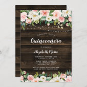 ピンク素朴のフローラ文字列ライトキンセアニェラ 招待状 (正面/裏面)