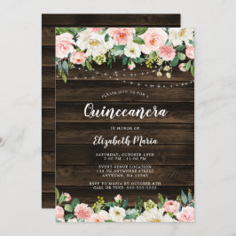 ピンク素朴のフローラ文字列ライトキンセアニェラ 招待状