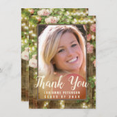 ピンク素朴のフローラ文字列ライト写真卒業 サンキューカード (正面/裏面)