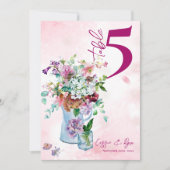 ピンク素朴のフローラ結婚のテーブル番号 サンキューカード (正面)