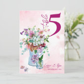 ピンク素朴のフローラ結婚のテーブル番号 サンキューカード (スタンド正面)