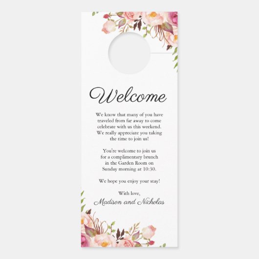 ピンク素朴のフローラ結婚のドアハンガー ドアノブサイン (裏面)