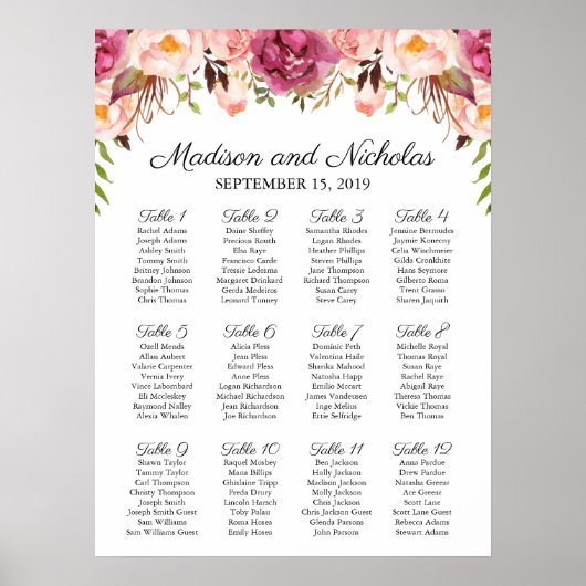 ピンク素朴のフローラ結婚の座席表 ポスター (正面)