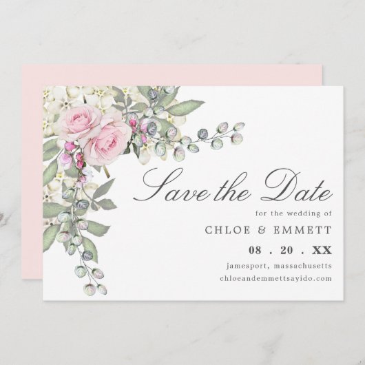 ピンク素朴のフローラ結婚式の日付を保存 セーブザデート (正面/裏面)