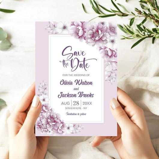 ピンク素朴のフローラ結婚式の日付を保存 招待状