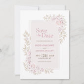ピンク素朴のフローラ結婚式の日付を保存 招待状 (正面)
