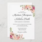 ピンク素朴のフローラ結婚式招待状カード 招待状 (正面/裏面)