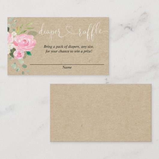 ピンク素朴のフローラ赤ちゃんシャワーおむつデッキカード エンクロージャーカード (正面/裏面)