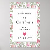 ピンク素朴のフローラ赤ちゃんシャワー歓迎サイン ポスター (正面)