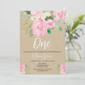 ピンク素朴のフローラ1歳の誕生日 招待状 (スタンド正面)