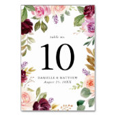 ピンク素朴のブルゴーニュとパープルのフローラ結婚ズ テーブルナンバー (正面)