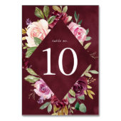 ピンク素朴のブルゴーニュとパープルのフローラ結婚ズ テーブルナンバー (正面)