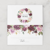 ピンク素朴のブルゴーニュとパープルのフローラ結婚ズ プレイスカード (外部開封)