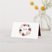 ピンク素朴のブルゴーニュとパープルのフローラ結婚ズ プレイスカード (裏面)