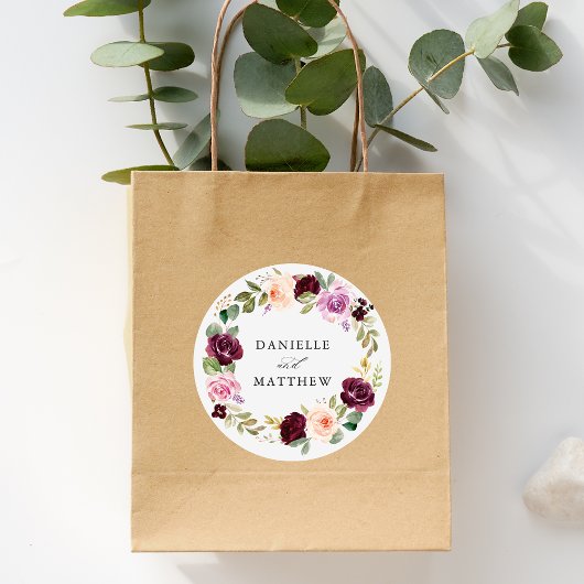 ピンク素朴のブルゴーニュとパープルのフローラ結婚ズ ラウンドシール