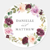 ピンク素朴のブルゴーニュとパープルのフローラ結婚ズ ラウンドシール (正面)