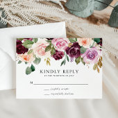 ピンク素朴のブルゴーニュとパープルのフローラ結婚ズ 出欠カード