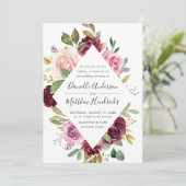 ピンク素朴のブルゴーニュとパープルのフローラ結婚ズ 招待状 (スタンド正面)