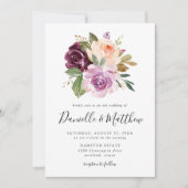 ピンク素朴のブルゴーニュとパープルのフローラ結婚ズ 招待状 (正面)