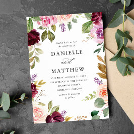 ピンク素朴のブルゴーニュとパープルのフローラ結婚ズ 招待状