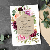 ピンク素朴のブルゴーニュとパープルのフローラ結婚ズ 招待状