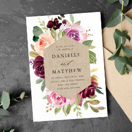 ピンク素朴のブルゴーニュとパープルのフローラ結婚ズ 招待状