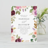 ピンク素朴のブルゴーニュとパープルのフローラ結婚ズ 招待状 (スタンド正面)