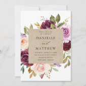 ピンク素朴のブルゴーニュとパープルのフローラ結婚ズ 招待状 (正面)