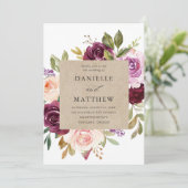 ピンク素朴のブルゴーニュとパープルのフローラ結婚ズ 招待状 (スタンド正面)