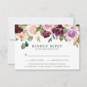 ピンク素朴のブルゴーニュと紫の食事の選択 出欠カード (正面)