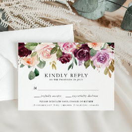 ピンク素朴のブルゴーニュと紫の食事の選択 出欠カード